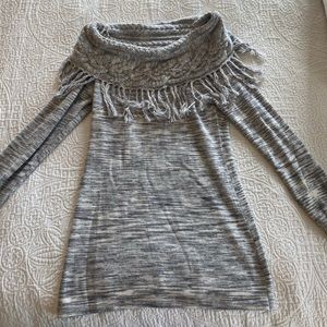 Off the Shoulder Light Gray Fray Sweater Medium